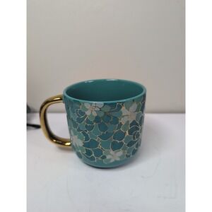 Thyme & Table Drinkware Teal & gold Succulent Stoneware Coffee Tea  Mug Cup
